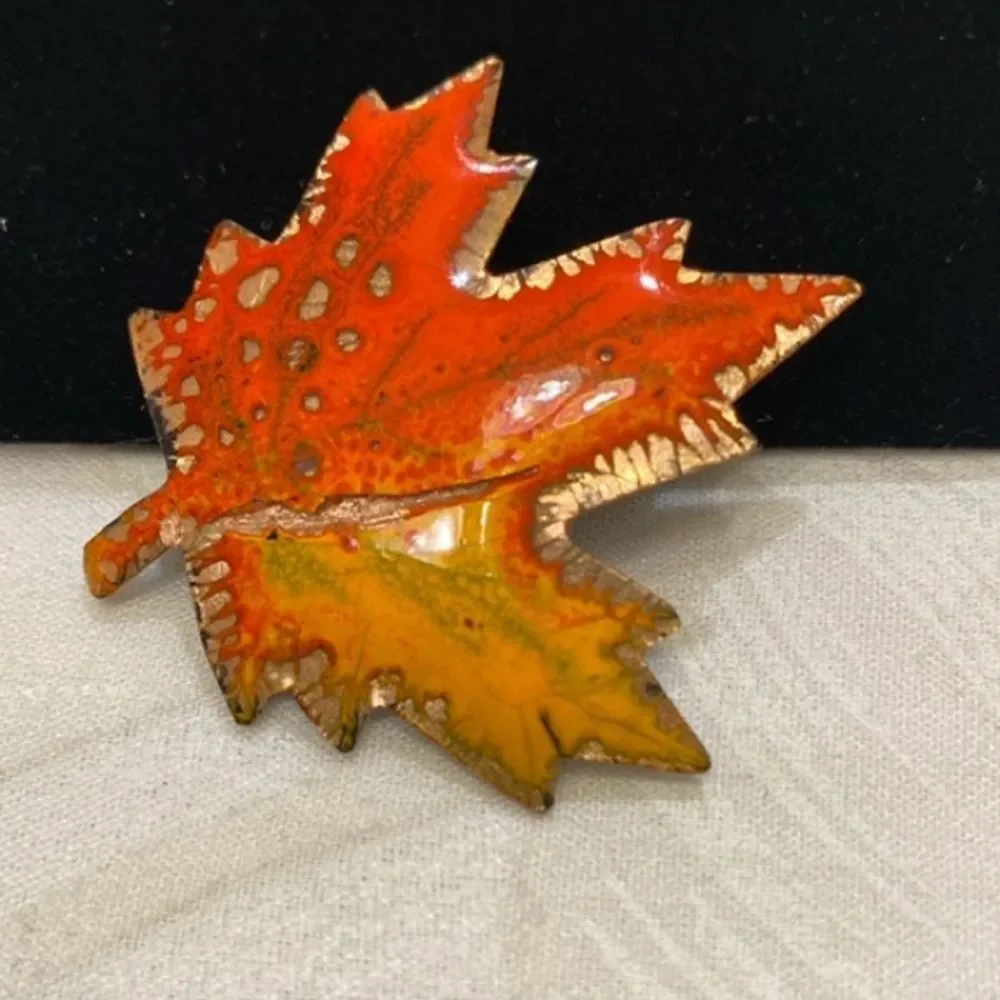 Vintage Jules Perrier Enamel Leaf Brooch